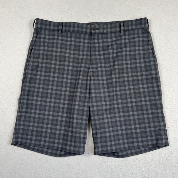 Nike Gold Dri Fit Shorts Men’s 38 Black‎ Gray Plaid 11.5 in. Inseam Athletic - Picture 1 of 15